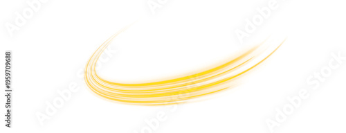 Golden spiral light line forms smooth glowing curve with radiant shine. Elegant abstract motion adds luxury and depth. Perfect isolated PNG for banners and digital compositions.