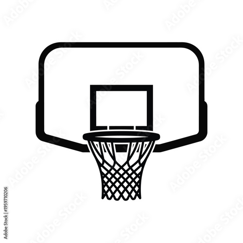 Minimalist Black and White Basketball Hoop Icon with Backboard and Net for Sports Branding and Graphic Design