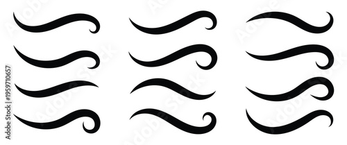 Swash and swooshes tails icon, Typography font curve tail, Text swooshes collection, Calligraphic swoosh tail set, Texting letters tail for lettering or baseball club.