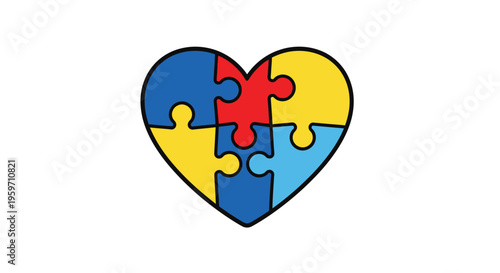 Colorful Puzzle Piece Heart Symbolizing Autism Awareness and Support.
