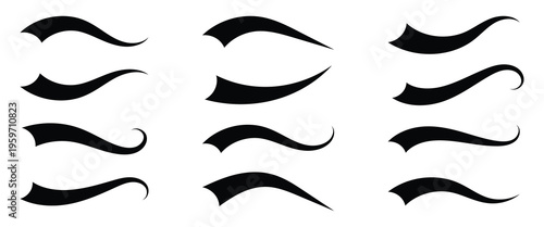 Swash and swooshes tails icon, Typography font curve tail, Text swooshes collection, Calligraphic swoosh tail set, Texting letters tail for lettering or baseball club.