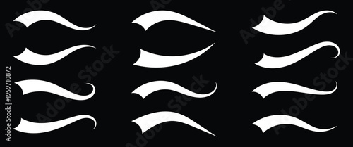 Swoosh and swash tails line and flat collection. Swooshes text tail for baseball design. Sport logo typography elements. Vector illustration. eps10.