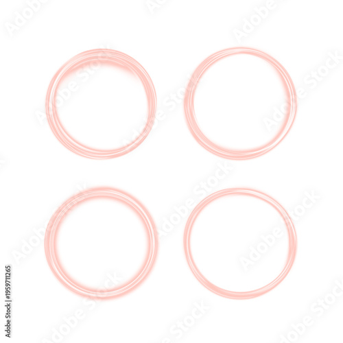 Glowing red neon circle creates vibrant luminous ring with smooth light gradient. Futuristic design adds bold energy and clarity. Isolated PNG element perfect for overlays and modern visuals.