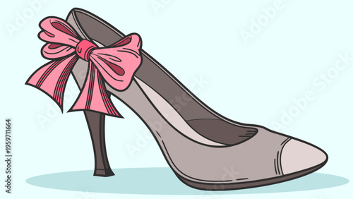 Fashionable high heel shoe with decorative bow, elegant footwear illustration in minimalist flat style, perfect for fashion, shopping, and luxury branding.