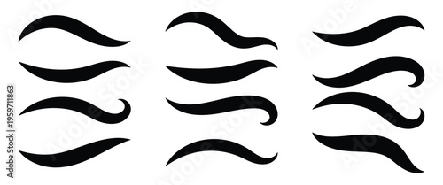 Set of Swoosh and swoop underline typography tails shape in flat styles. Swoosh line vector, underline swish, stroke swash swirl, Brush drawn curved smear.  eps10.