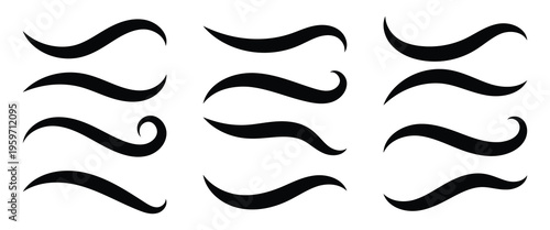 Hand drawn collection of curly swishes, swashes, swoops. Calligraphy swirl. Highlight text elements. Vector illustration. On white and black backdrop.