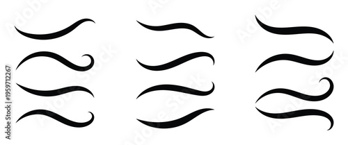 Vector swash swoosh flourish design elements. Curly swish tails and sporty plume swirl logo vector elements for retro banners. Iastration in eps10.
