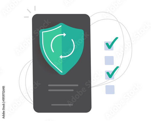Security mobile phone app protection malware scanning check icon modern minimal illustration design, smartphone cellphone internet web privacy shield guard inspection technology, virus spyware safety