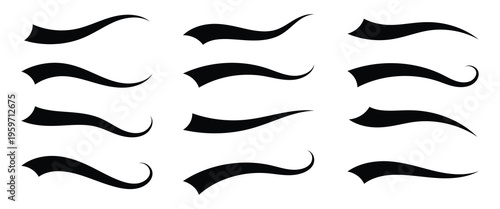 Text Tails Swoosh Baseball Sign, Typography font curve tail, font swoosh tail ornamental vector illustration. Swashes vector icons. Swoosh silhouette, curve line. eps10.
