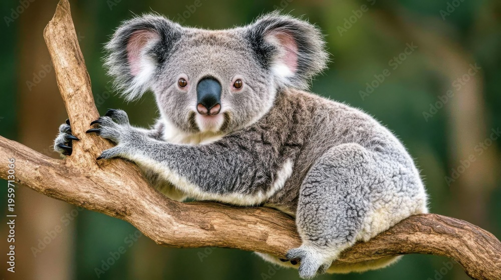 Obraz premium Koala Resting on a Eucalyptus Branch in Soft Light