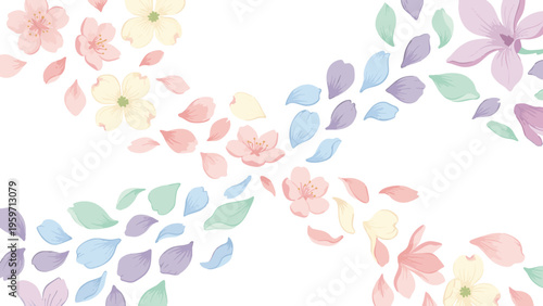 Flower Petals and Blossoms in a Gentle Pastel Color Spring Design