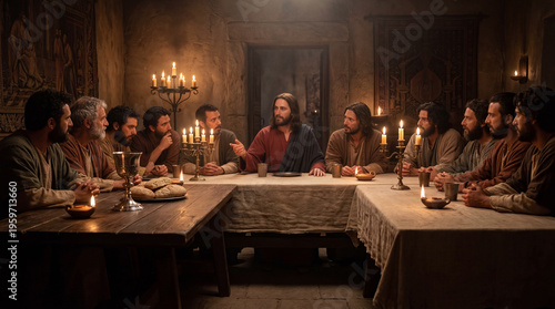 Group of men gathered around table in dimly lit room