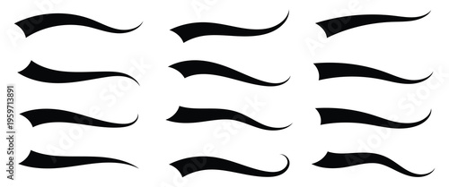 Swooshes text tail for baseball design. Typography tails shape for football or athletics sport team sign text. Black and white color swoosh. eps10.