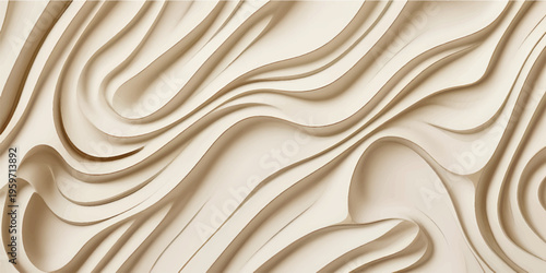 Abstract Waves Carved Wood Texture Background, Wavy Pattern Design, Beige Wooden Surface Decoration