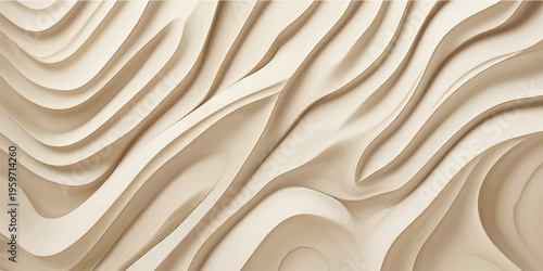 Abstract carved wood background with flowing topographic layers and smooth wavy lines.