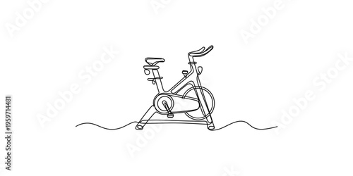 Continuous line drawing of a stationary exercise bike for indoor workouts and cycling fitness