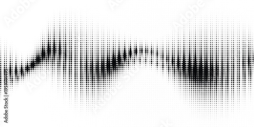 Abstract texture with black and white circles. Matrix background. Dots moving in cyberspace. Halftone illustration. Technological background with data algorithm.
