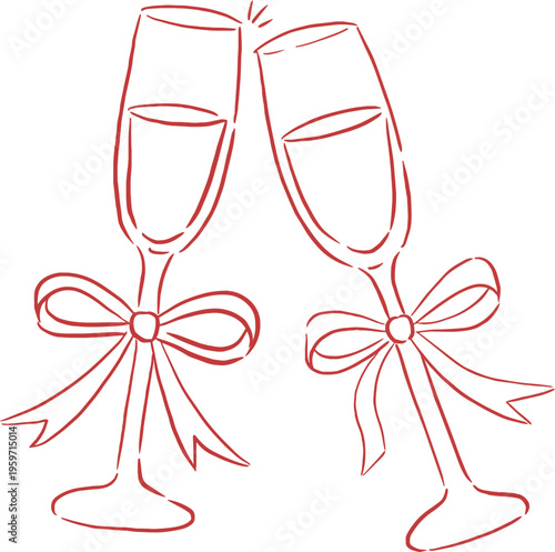 Champagne Glass with Ribbon Bow Celebration Drink Illustration