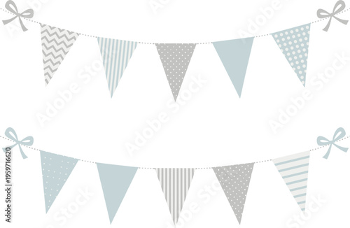 Pastel bunting flags vector illustration, decorative garland banner, soft party decoration design set