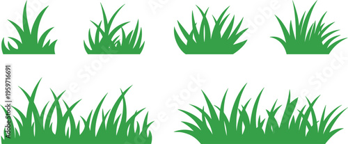 Green grass silhouettes vector set, lawn plants collection, natural meadow border design