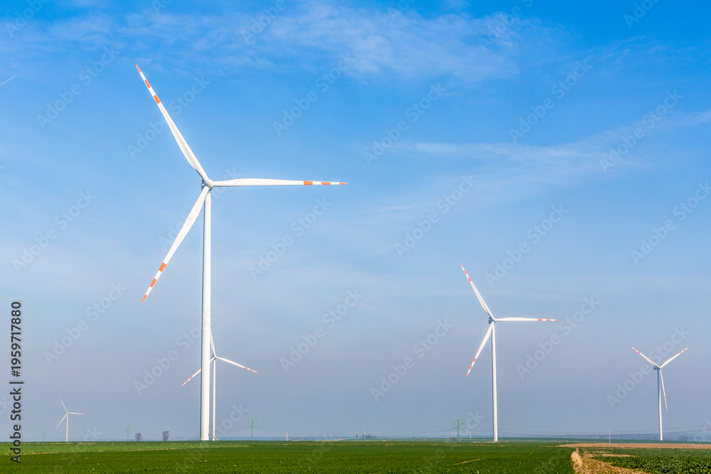 Fototapeta premium Nice view of the windmill fields in Wielowiec in Poland.