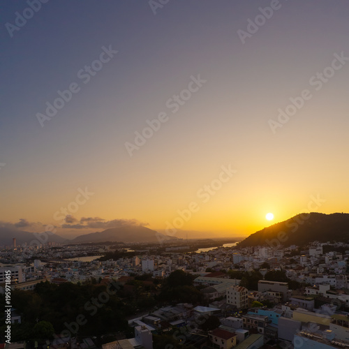 Sunset Aerial View - Nha Trang, Vietnam - Mountain, River