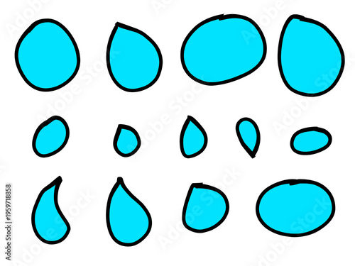 Water drop collection set. Illustrations of water droplets in various shapes