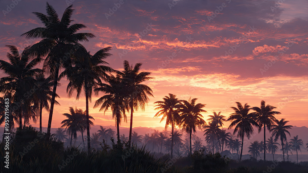 Obraz premium palm trees at sunset