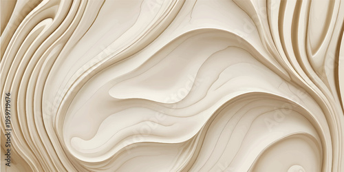 Brown wood texture background featuring a smooth golden silk wave pattern with flowing liquid curves and a shiny satin fabric design