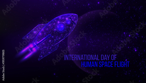 Space flight concept. National day of human space. Futuristic modern abstract background. Vector illustration.
