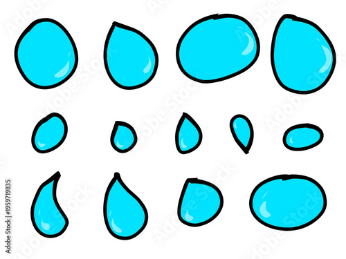 Water drop collection set. Illustrations of water droplets in various shapes