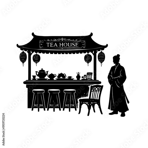 asian tea house stand with waiter