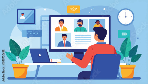 Man Participating in Online Video Conference.