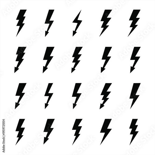 A collection of black lightning bolts on a white background