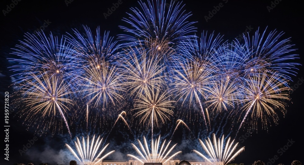 Fototapeta premium A vibrant fireworks display in the night sky, featuring a variety of colors and patterns.