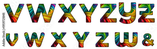abstract rainbow colored V, W, X, Y, Z word design text alphabet letter typography font design
