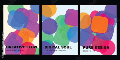 Vibrant posters collection creative flow digital soul and pure design posters