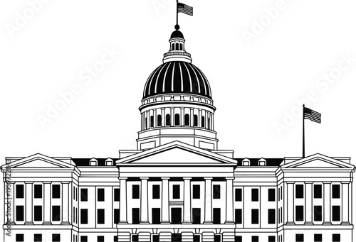 United States Capitol building illustration, American government architecture landmark, Washington DC iconic dome, political institution symbol, historic neoclassical design exterior