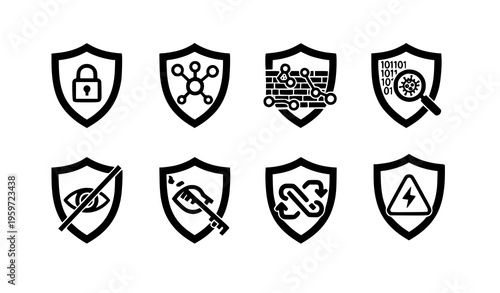 A set of security icons in a flat design style