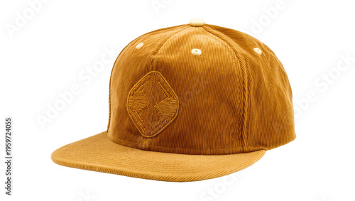 Fotografie Modern flat bill corduroy cap in warm golden-brown, a stylish and comfortable ac