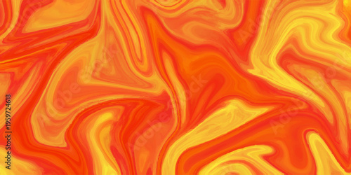 Abstract orange and yellow liquid marble background; vibrant fiery fluid acrylic swirl texture with dynamic wavy flow