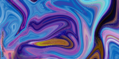 Abstract vibrant marble background with fluid blue and purple liquid swirls, colorful flowing acrylic paint texture