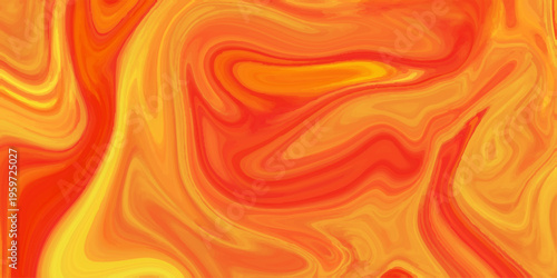 Abstract orange and yellow liquid marble background; vibrant fiery fluid acrylic swirl texture with dynamic wavy flow