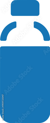 A minimalist blue icon of a simple bottle with a cap