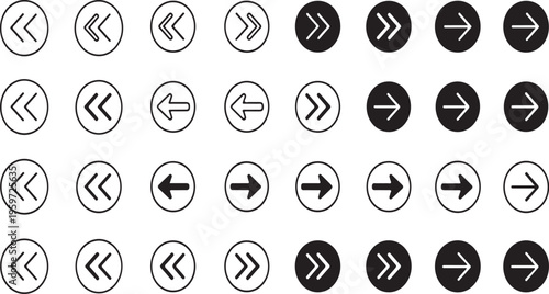 Collection of circular arrows and navigation icons with includes left and