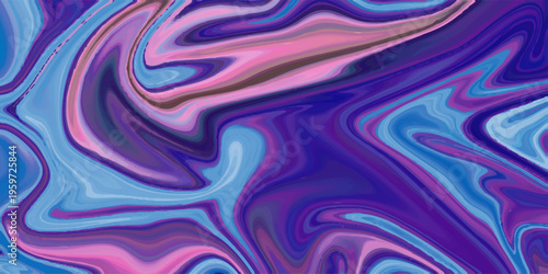 Abstract vibrant marble background with fluid blue and purple liquid swirls, colorful flowing acrylic paint texture