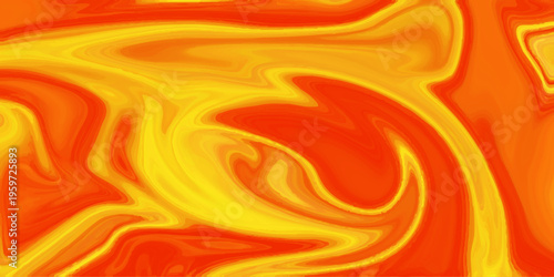 Abstract orange and yellow liquid marble background; vibrant fiery fluid acrylic swirl texture with dynamic wavy flow