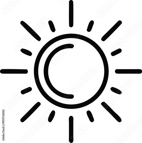 A simple black and white illustration depicts a celestial body a half moon partially obscured by a radiant sun high quality professional detailed modern elegant stylish