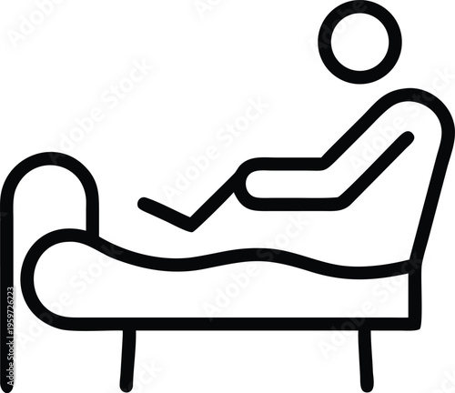 A simple line drawing depicts a person reclining on a chaise lounge suggesting relaxation or therapy high quality professional detailed modern elegant stylish clean crisp vibrant