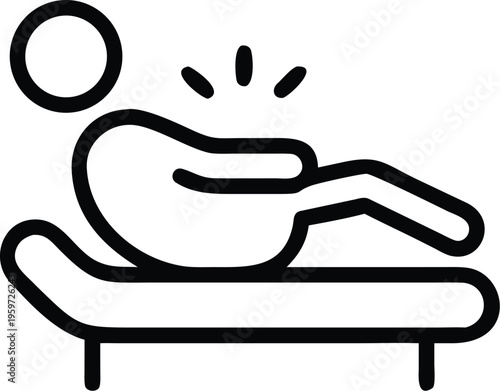 A simple black and white line drawing depicts a person lying on their back seemingly performing sit ups or a similar exercise high quality professional detailed